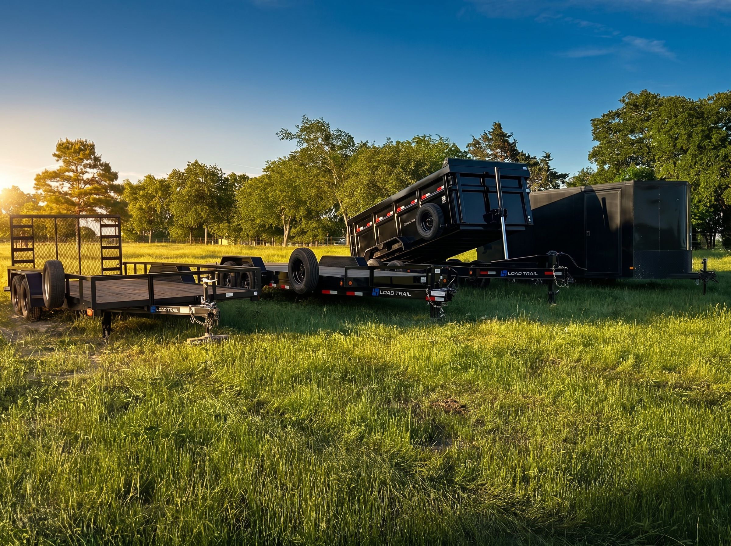 Kaufman Trailer Rentals fleet — utility, car hauler, dump, and enclosed trailers in Kemp, TX